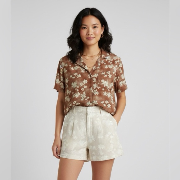 Tops - Floral Brown Cropped Women's Top